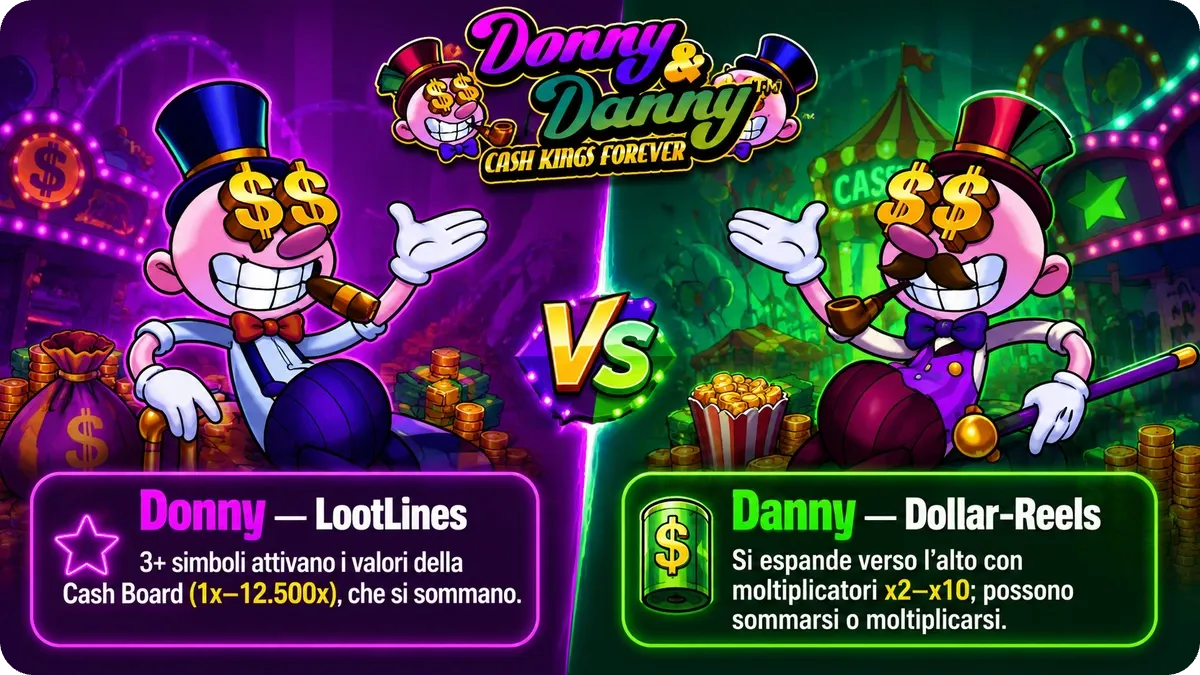 Donny LootLines e Danny Dollar-Reels a confronto nella slot Donny and Danny
